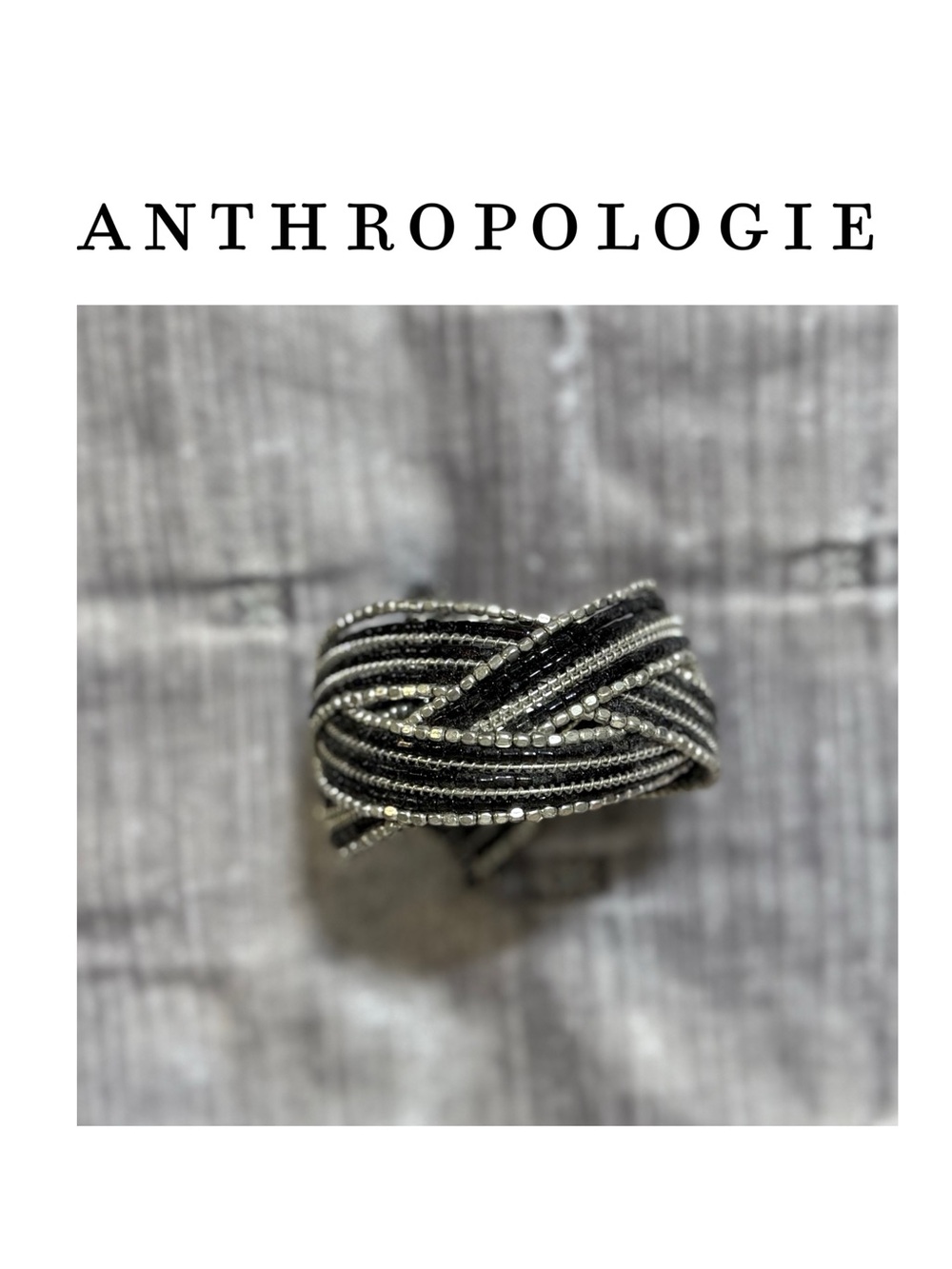 Anthropologie Black and Silver Braided Beaded Bracelet